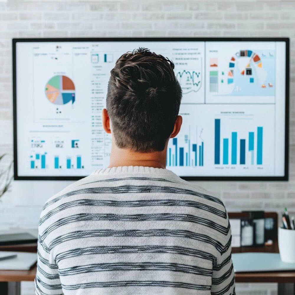 Dirigeant face a un tableau de bord
